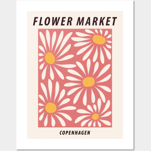 Flower market poster, Copenhagen, Pink flower art, Posters aesthetic, Chamomile, Daisy art print, Cottagecore decor Posters and Art